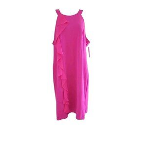 NWT SHELBY & PALMER BRILLIANT PINK RUFFLE SLEEVELESS HALTER NECKLINE DRESS SZ 16